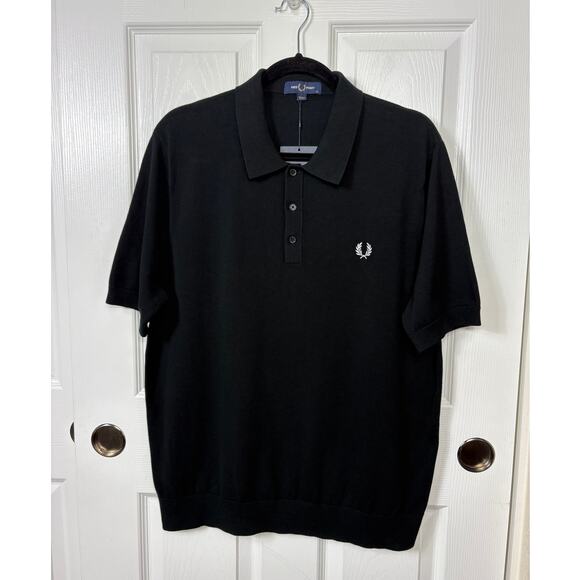 Fred Perry Knitted Shirt Size XL Black Short Sleeve Black 100% Cotton NWT - Picture 2 of 9